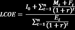 Definition of LCOE LCOE equation: - I t = investment cost - M t = operation and maintenance (O&M) costs in year t. - F t = fuel costs in year t.