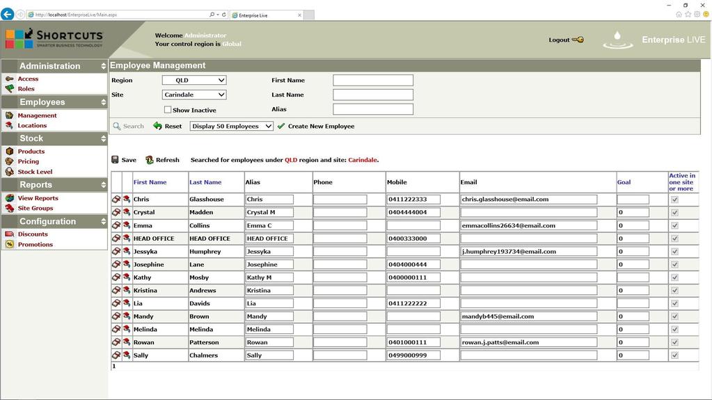 EMPLOYEE MANAGEMENT USING THE EMPLOYEE MANAGEMENT SCREEN Click on the management button in the employees menu. A B You can search for employees by selecting the relevant region and site.