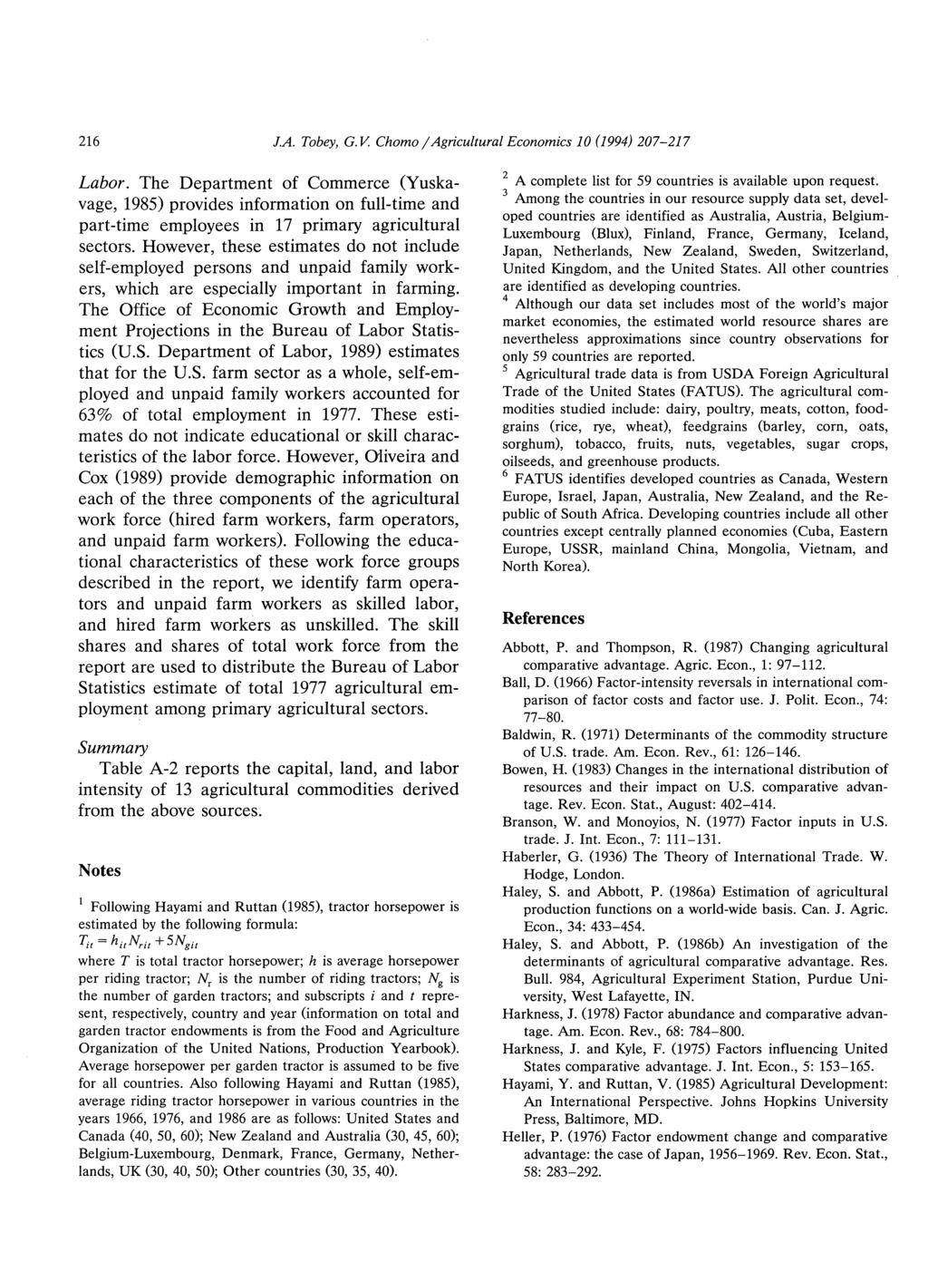 216 J.A. Tobey, G. V Chomo /Agricultural Economics 10 (1994) 207-217 Labor.