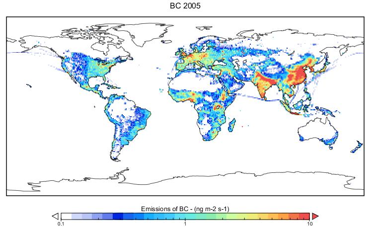 Global BC emission and surface concentrations ng/m 3 Source: UNEP/WMO 2011.