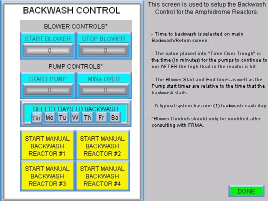 Backwash Control Screen The Backwash Control Screen is displayed above.