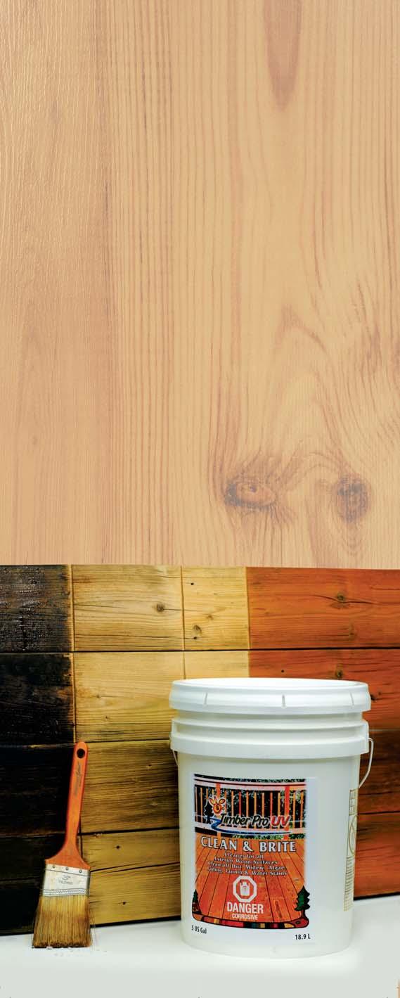 Preparation Directions 1) New Wood Cleaning (UV damage, dirt): Using Timber Pro Clean & Brite apply by spray, brush, or pad to an area that can easily be covered in 30 minutes.