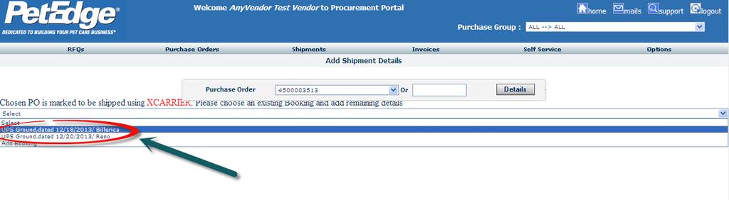 1C. Select the purchase order number from the drop down or enter it manually in the space provided.