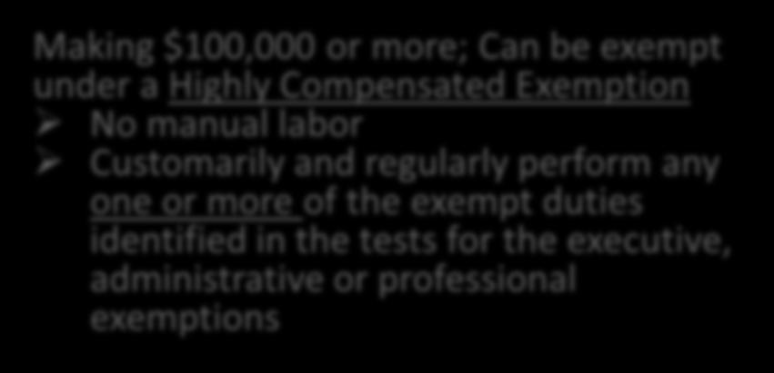 perform any one or more of the exempt duties identified in the tests for the