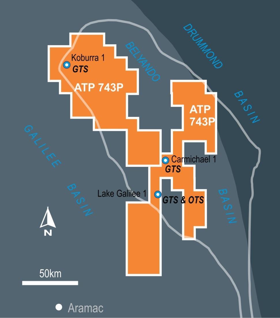 Additional Gas Potential Conventional and Unconventional Potential 3 historic petroleum wells within ATP 743 and ATP 744 recovered oil and/or gas from Lake Galilee Sandstone at base of Galilee Basin