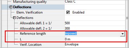 reference length (L) to be manually adjusted before being used in the calculation of allowable deflection (L/100, L/200). It has two options: Auto and Imposed value.