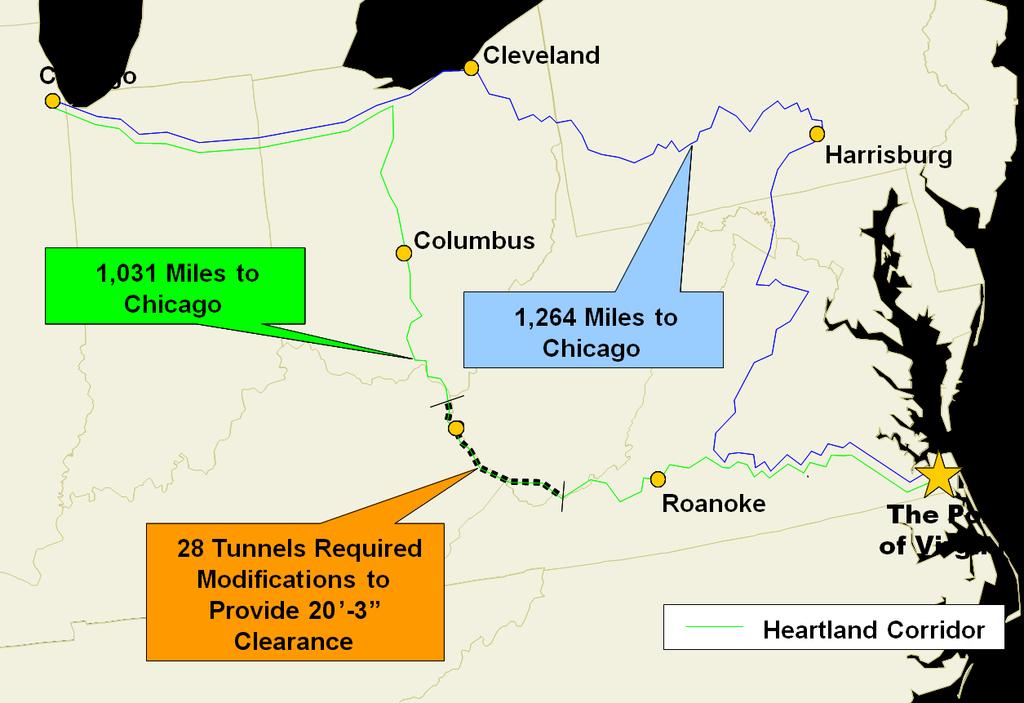 The Heartland Corridor New route is double-stack and