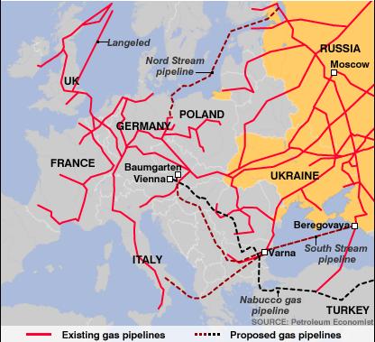 Map 1. Main European gas pipelines Source: Petroleum Economist. This decision has called into question the need for Nabucco as a guarantor of energy security in the region.