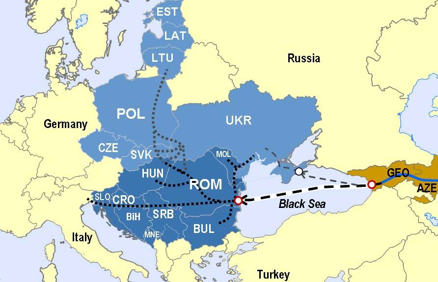 White Stream 1 Georgia to Constanta White Stream Length: 1100 km (subsea to Romania) Length: 630 km (subsea to Ukraine) Depth: 2150 m Diameter: 28 inch