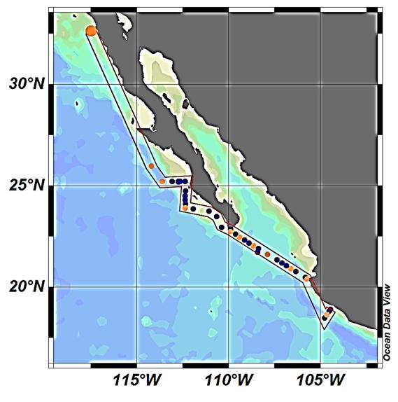 Dosimat manual titrator in order to find the oxygen concentration of the samples. Figure 1: TN278 cruise path from San Diego to Manzanillo.