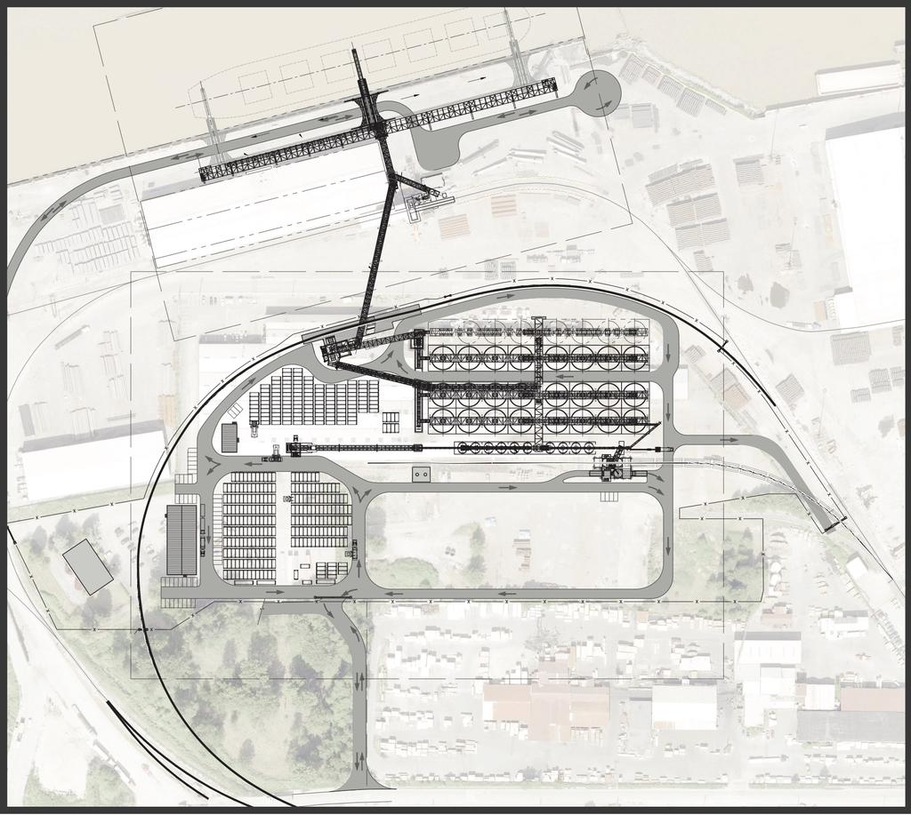 Original Design for Proposed Fraser Grain Terminal Project, 2017 3 1 2 3 Unloading station and transfer tower with fully enclosed conveying equipment and built in dust suppression system 34