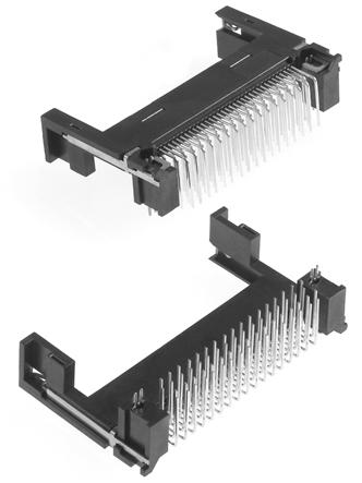 M PC Card Header Meets PCMCIA specifications Tapered header pins provide easy insertion High temperature plastic insulator Solder retention clips option for secure hold-down Stand-off height options