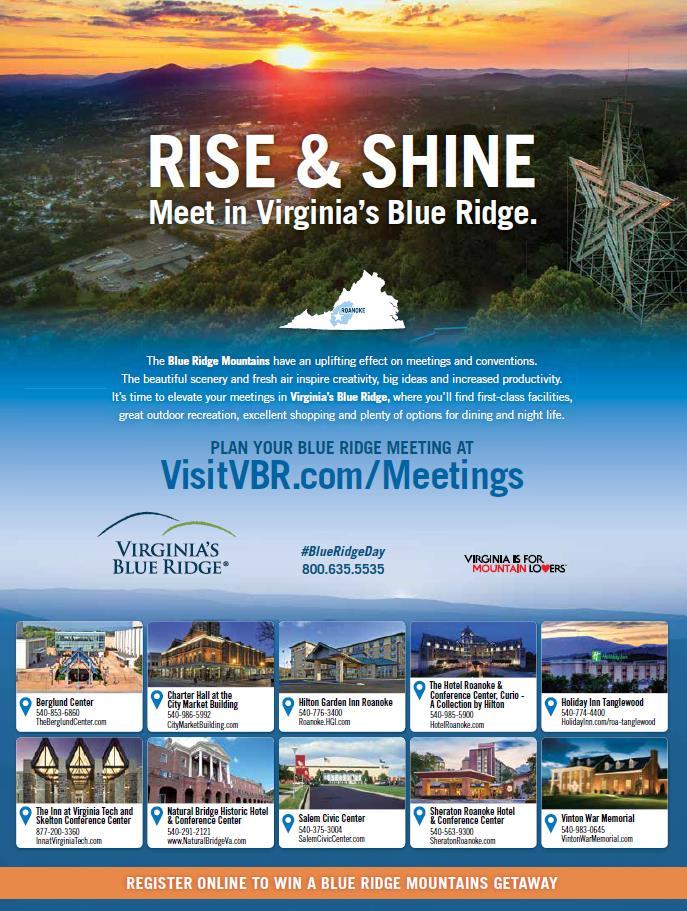 VIRGINIA BUSINESS- VIRGINIA CO-OP PRINT MEETING & CONFERENCE PLANNER This special section is bound in the October issue of Virginia Business, reaching over 28,500 business, professional and