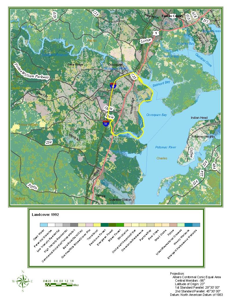 The CDP of Woodbridge, VA Rapid Ecosystem Analysis Land cover data source: National