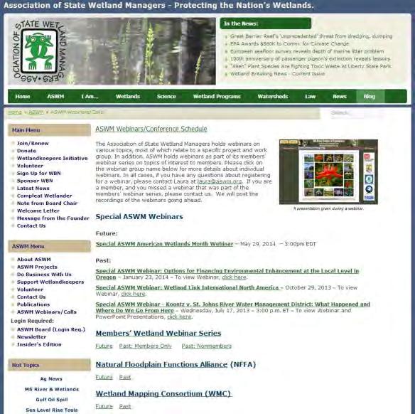 Webinar Schedule/Recordings OTHER ASWM WEBINAR SERIES: Wetland Mapping Consortium