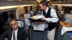 class seating, café and atseat food service, no checked baggage, electric