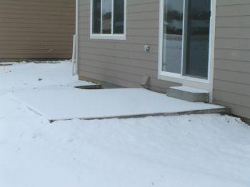 3. Patio Condition Materials: Concrete slab Snow covered. Limits visual inspection. 4. Patio/Porch Enclosure Condition Materials: None Snow covered 5.