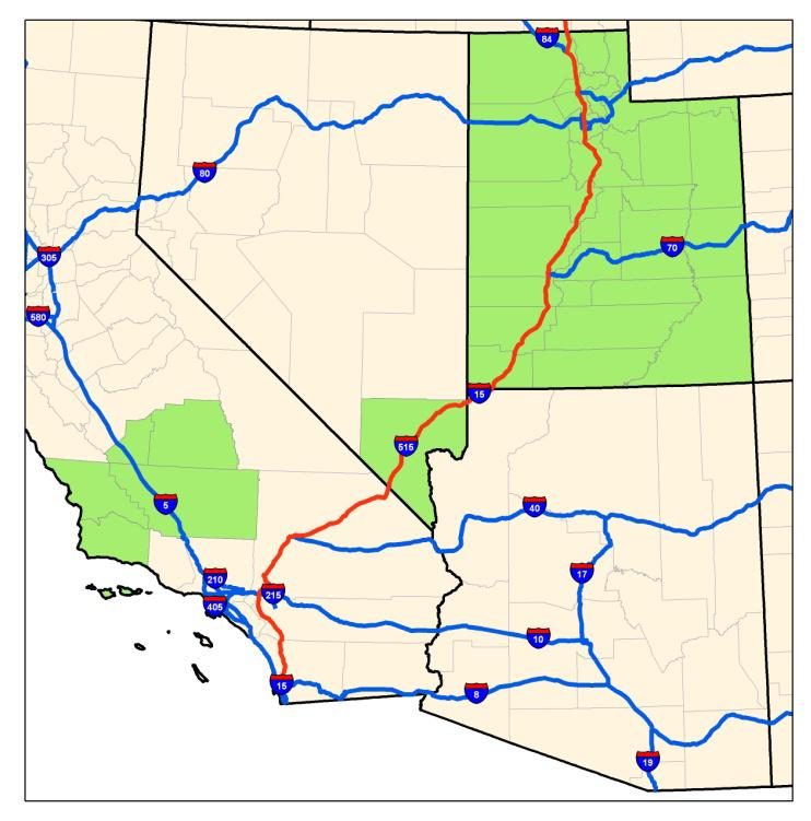 West Region. The produce from these areas are transported on I-15 by truck to markets in Las Vegas and Utah.