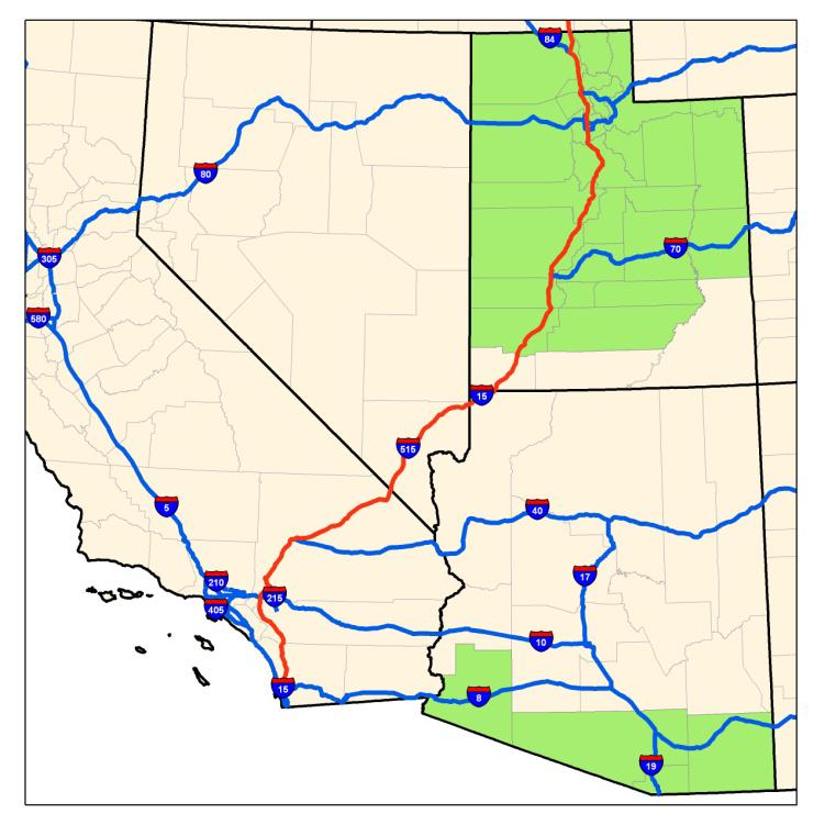 6. Mexican Border The border counties of Arizona (Yuma, Pima, Santa Cruz, and Cochise) will interact with most of Utah via I-15.
