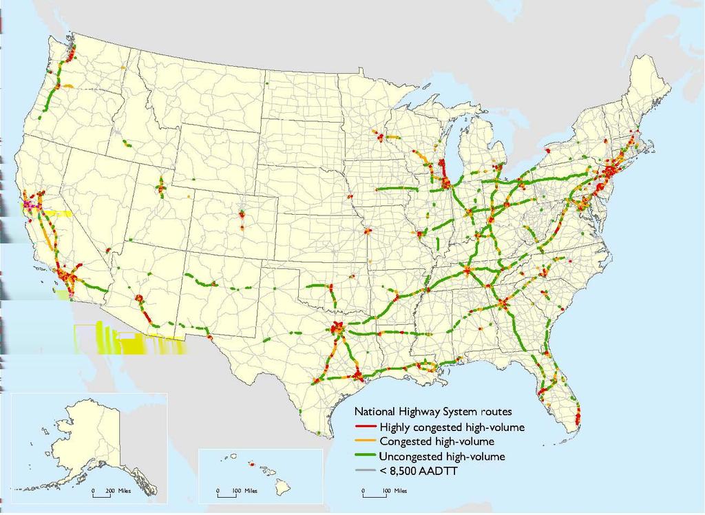 Figure 2: Freight Facts & Figures 2017 - Chapter 4: Freight Transportation System Performance. 2045 NHS routes. https://www.bts.