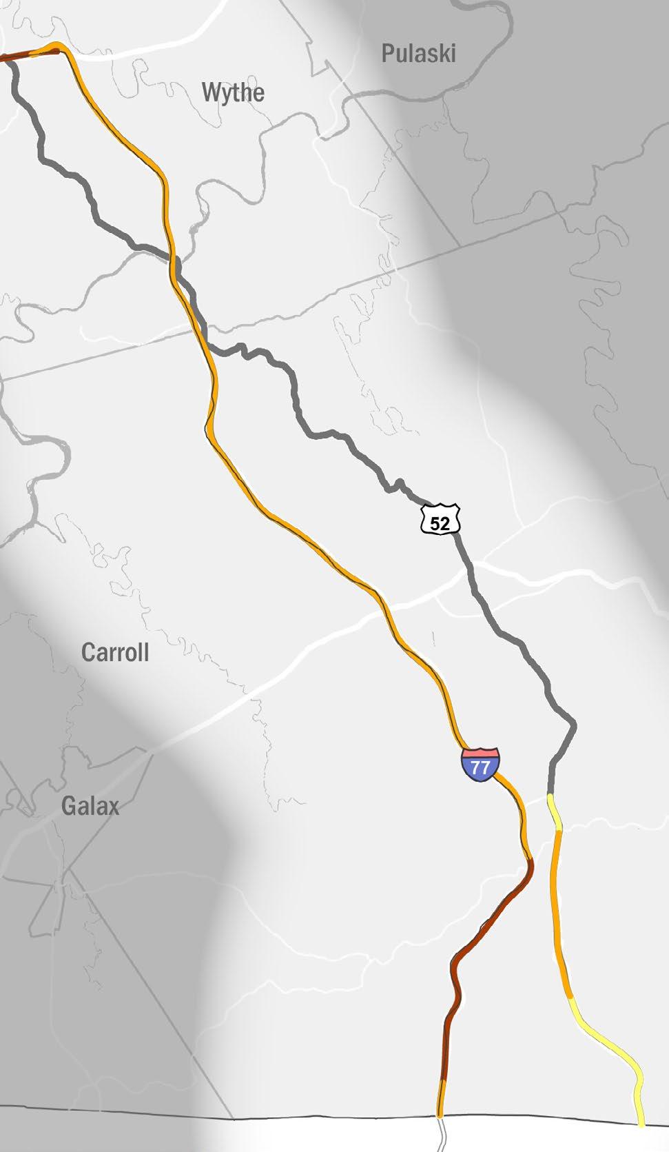 L1 SEGMENT PROFILE Segment L1 begins at the North Carolina border and progresses north to the eastern junction of Interstates I-77 and I-81, serving Carroll and Wythe Counties.