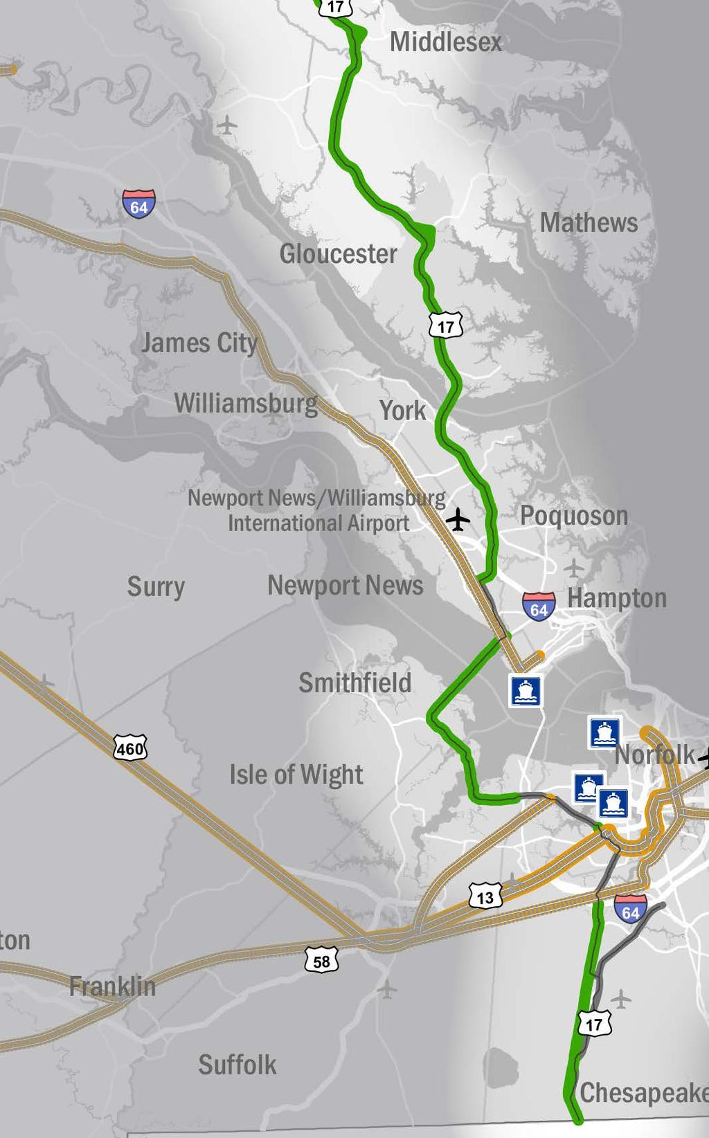 A1 SEGMENT PROFILE Annual Freight by Tonnage, 2012 Freight Flows In Segment A1 of the Coastal Corridor, proximity to the Port of Virginia influences whether freight is moved by truck or rail.