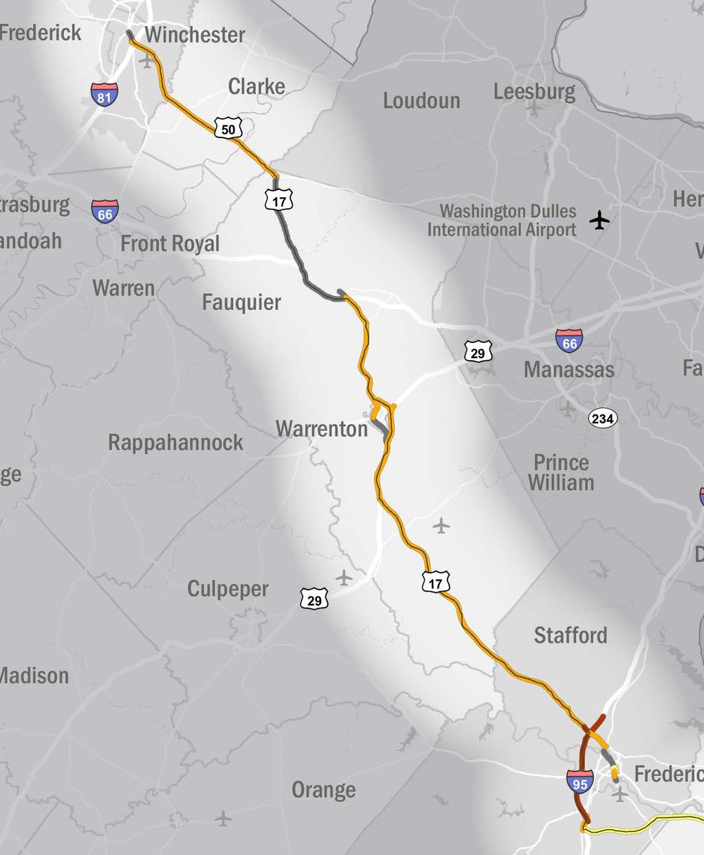 The segment includes portions that overlap with I-66, I-95, US 1, US 29, and US 50.