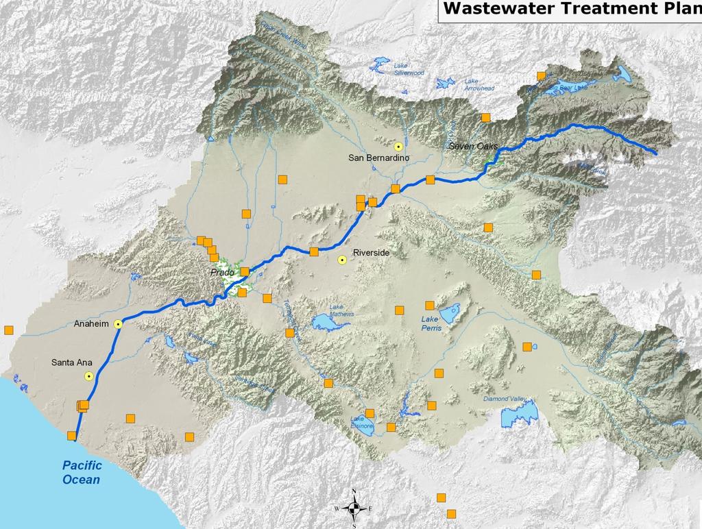 Recycled Water Cascading down the Santa Ana River Watershed Wastewater is recycled and