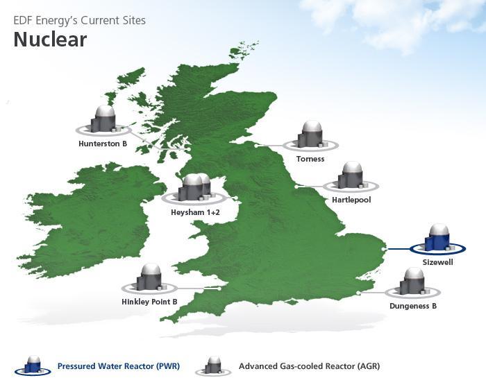 UK Continuing Nuclear Fleet AGR fuel 6 stations 880 1220 MWe scheduled closure 2018-2023 anticipate 5-7 years extension 5,000-6,000 thm PWR fuel 1 station 1198