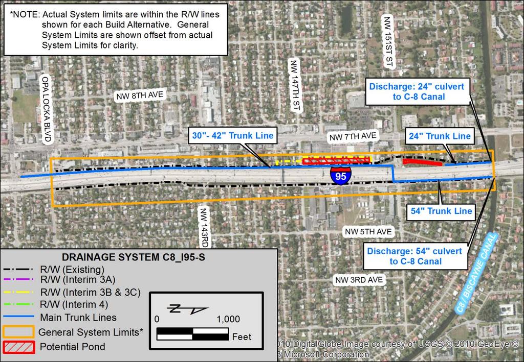 Figure 4-2 Drainage System C8_I95-S 4.2.2 Ultimate Build Alternative Most of the proposed roadway work within Drainage System C8_I95-S, under the Ultimate Build Alternative, is focused on the southbound lanes of I-95.