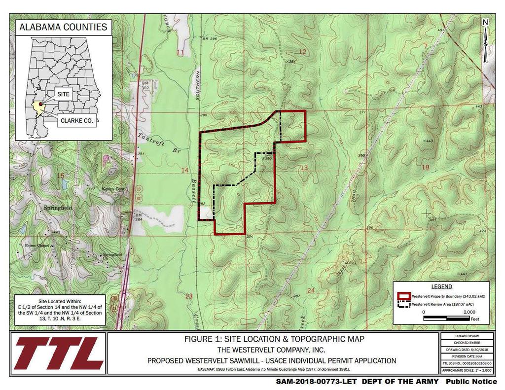 Site Located Within: E 1/ 2 of Section 14 and the NW 1/4 of the SW 1/ 4 and the NW 1/4 of Section 13, T. 10.N, R. 3 E. TTL FIGURE 1: SITE LOCATION & TOPOGRAPHIC MAP THE WESTERVELT COMPANY, INC.