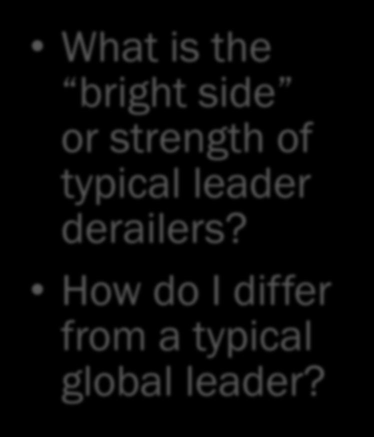 GLOBAL LEADERS What is the bright side or strength of typical leader derailers?