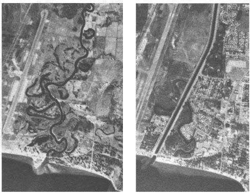 Reduced stream length (loss of meanders), increase in gradient and water velocity 1949