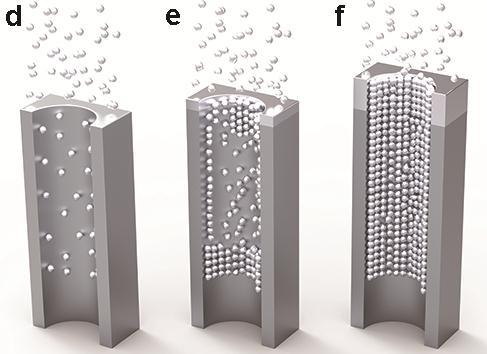 SUPPLEMENTARY INFORMATION Figure S1 From left to right, time evolution of the Al NPs inside nanopores of AAM, which illustrates the self-assembly process: (a-c) SEM images for 4 min, 7 min and 9 min,