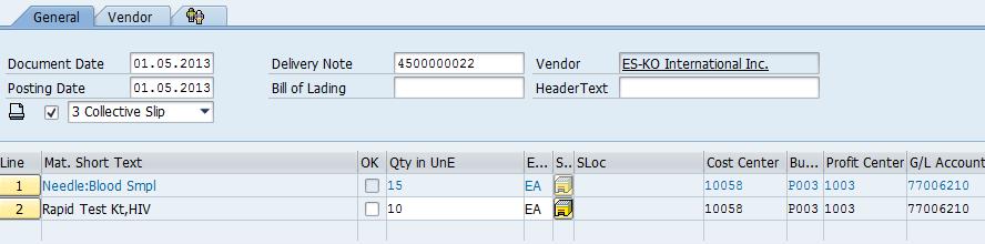 Perform Physical Goods Receipt Screen Layout The physical Goods Receipt screen header is organized into the following tabs and sections: A.