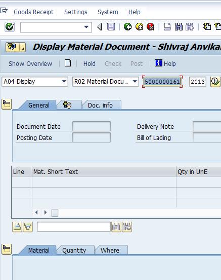 View Material Document A material document is generated with each Goods Receipt action performed in Umoja ECC.