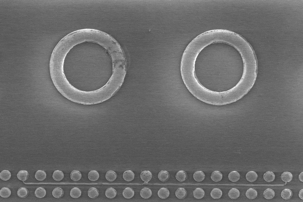 Ni. Following electroplating, the removed. The final step is to reflow 6 is an SEM image of, fine-pitch wires (8 µm wide, interconnecting the E-µbumps. seed layer is the solder. Fig.