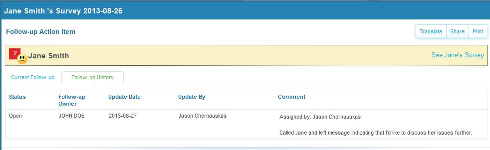 5. All previously documented comments can be reviewed on the Follow- Up history tab.
