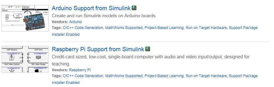 Arduino Simulink Support Packages