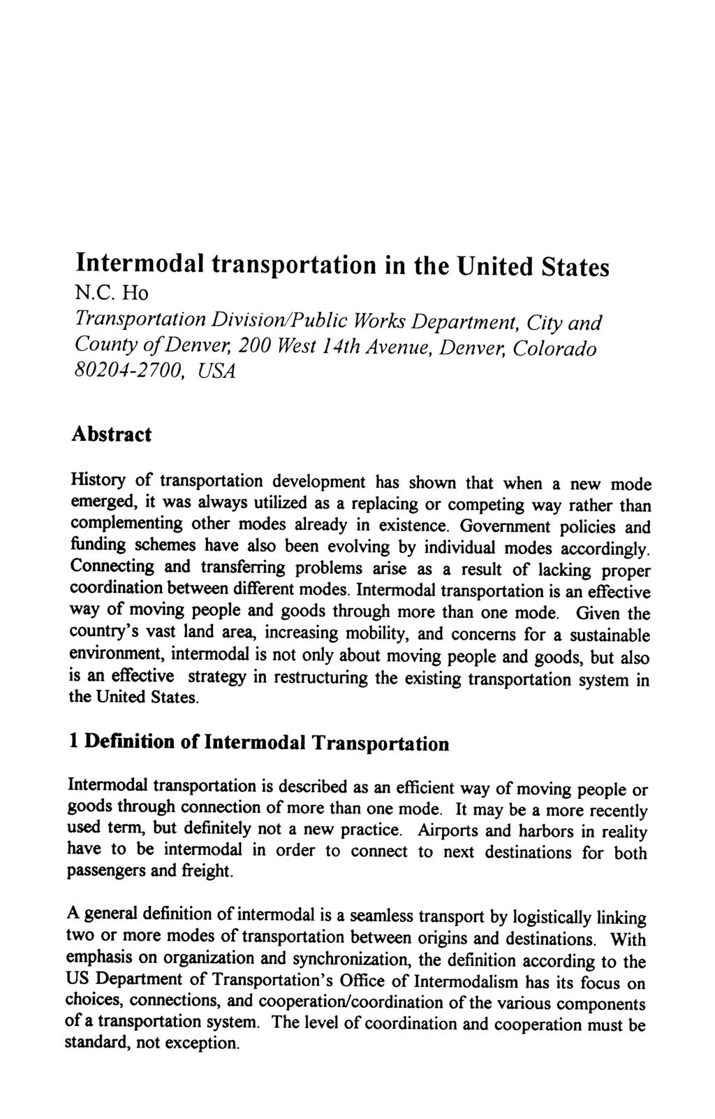 Intermodal transportation in the United States N.C.