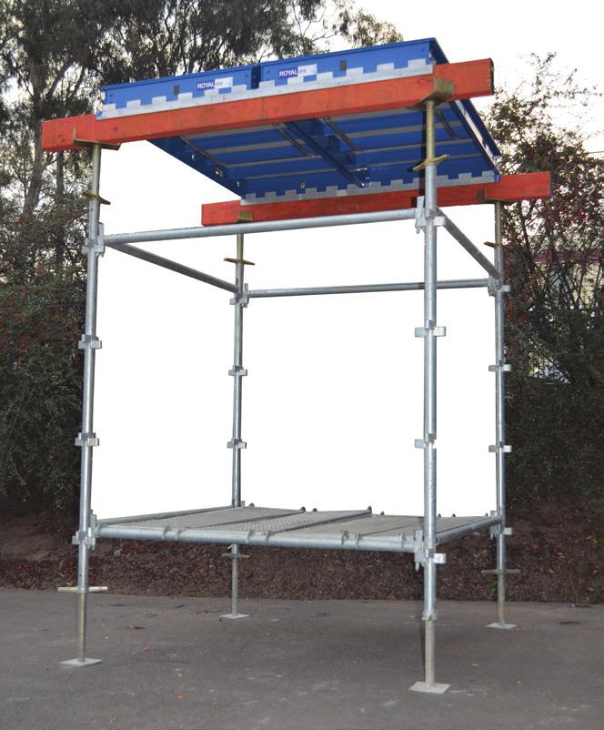 with safety catch decks; Scaffolding with edge protection for fall prevention; and Working platforms
