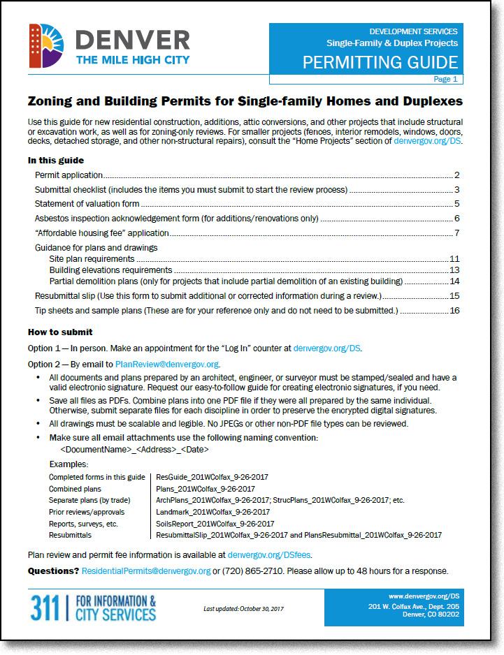What to submit Use the checklists in the Residential Permitting Guide