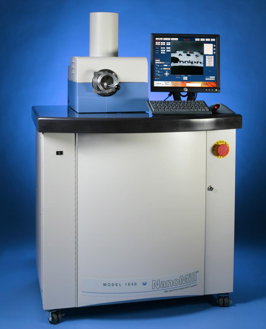 MODEL 1040 NanoMill TEM Specimen Preparation System The NanoMill system uses an ultra-low energy, concentrated ion beam to produce the highest quality specimens for transmission electron microscopy.