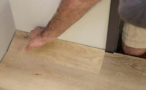 Installing the final row: 1. The last row may need to be cut lengthwise (ripped). Make sure ripped piece is at least 1/3 the size of the overall width of the plank. 2.