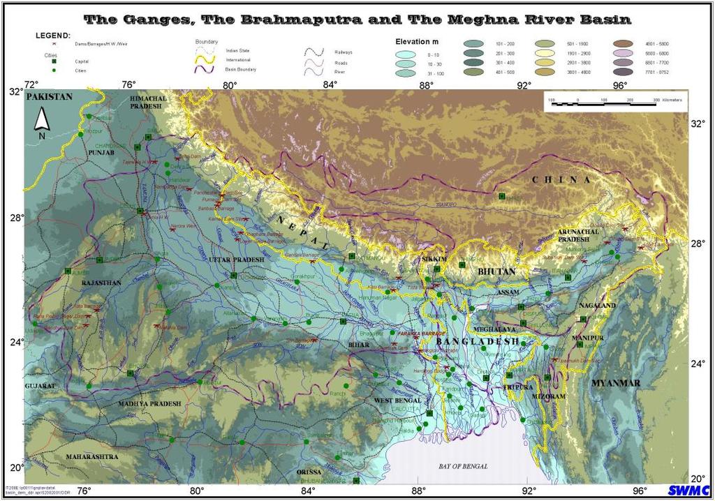 THE GANGES, BHRAMMAPUTRA AND MEGHNA BASINS The rivers of Bangladesh drain an of area about 1.