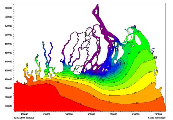upstream Downstream salinity is taken from calibrated BoB model Sal Sal Sal WL, Salinity in 12 downstream boundaries Salinity boundary