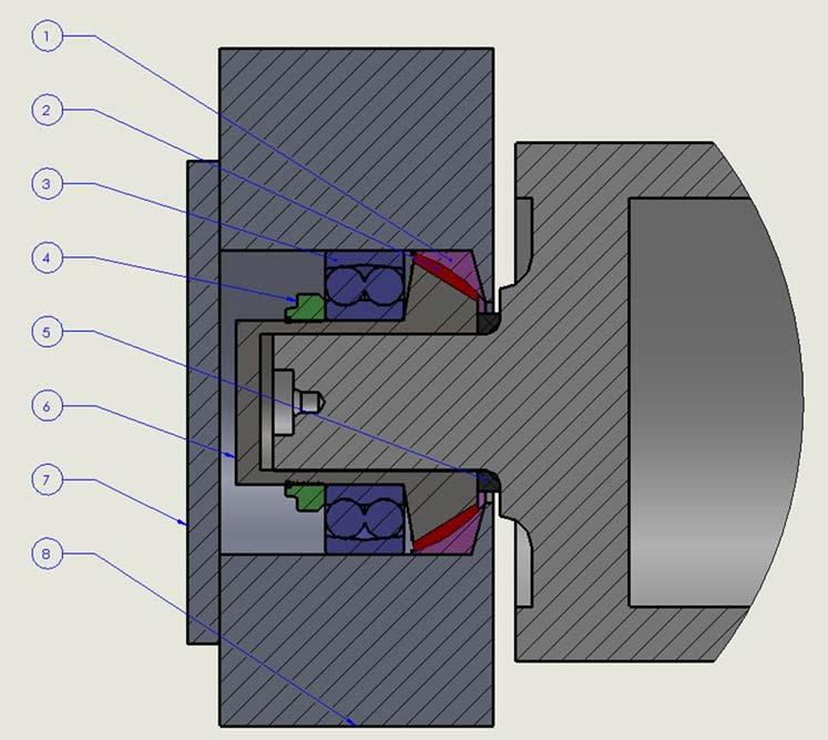 Figure 2 - Rolling Element Bearing Cross Section 1. Outer seal face Is a stationary part made from Rydal 12 and is press fit in place.