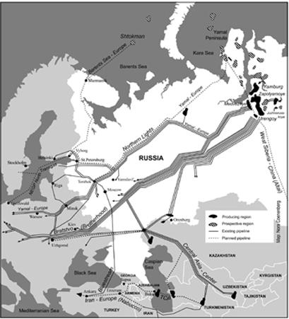 Map 1 Gas pipelines to the West Moreover, a progressing geographical diversification of European gas imports is brought about by an increased use of LNG, although this does not apply to all European