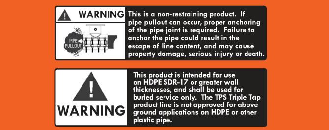 Product Warnings Bolt Torque: Bolt Torque MUST NOT Exceed 80 Ft lbs for units with Ductile Iron Lugs See individual product labeling