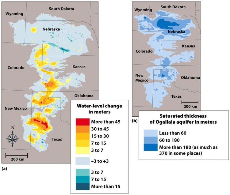 Figure 9.4 The Ogallala aquifer. The Ogallala aquifer, also called the High Plains aquifer, is the largest in the United States, with a surface area of about 450,000 km 2 (174,000 miles 2 ).